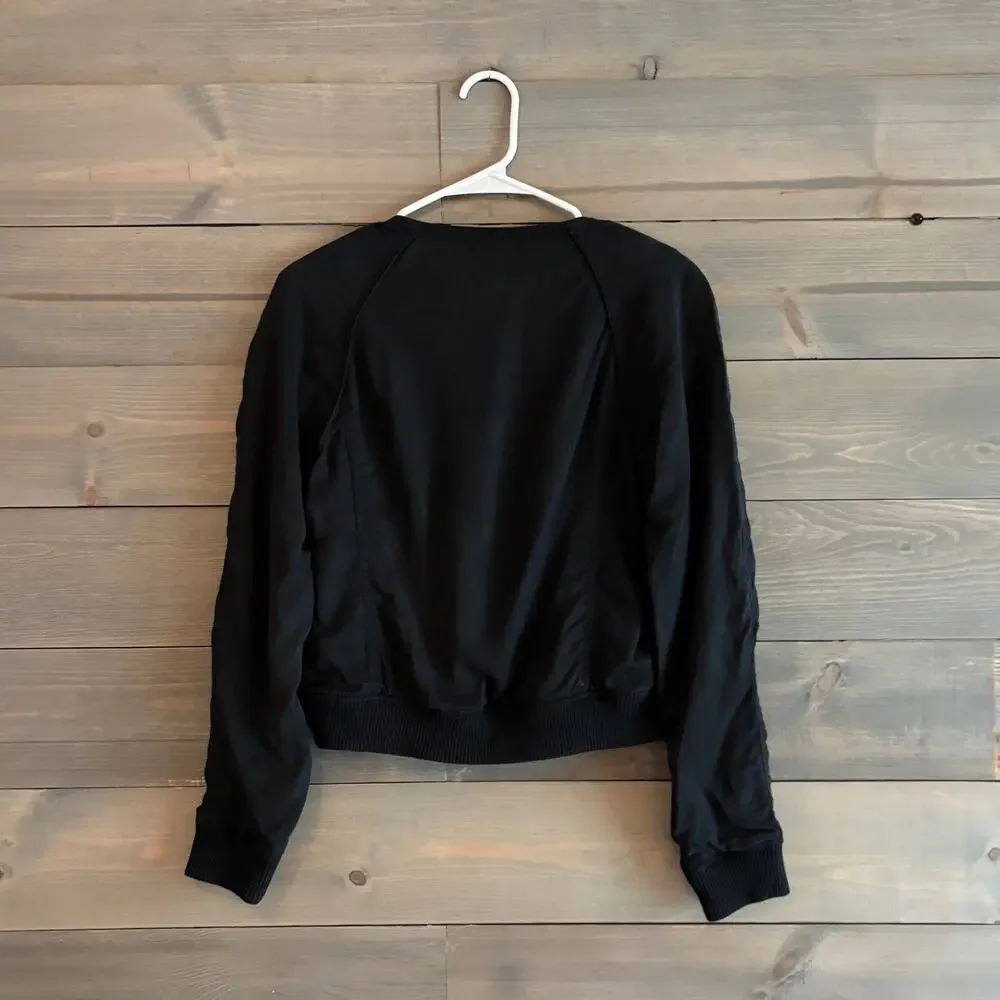 WILFRED | Aritzia Cropped Bomber Jacket Black Lyocell Ribbed Trim Size 8